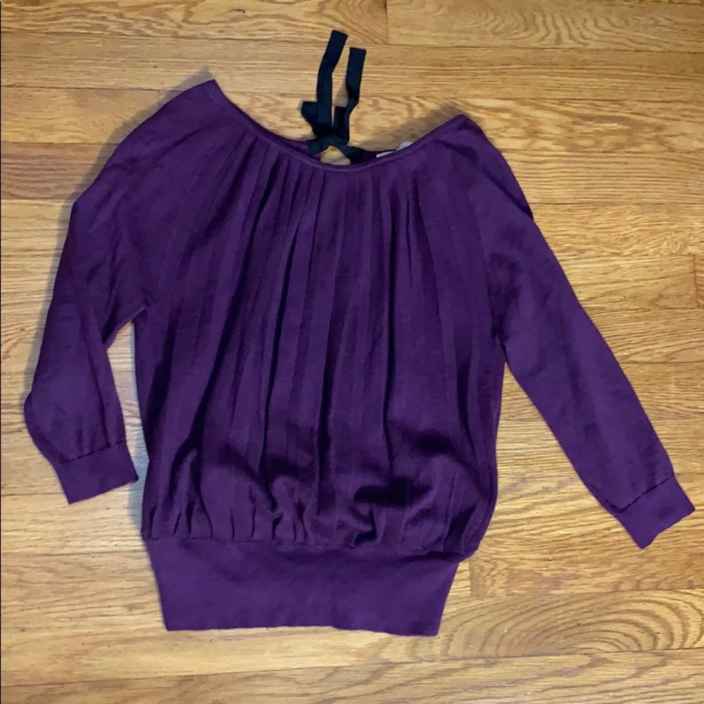 Loft XS, pleated sweater with back tie detail